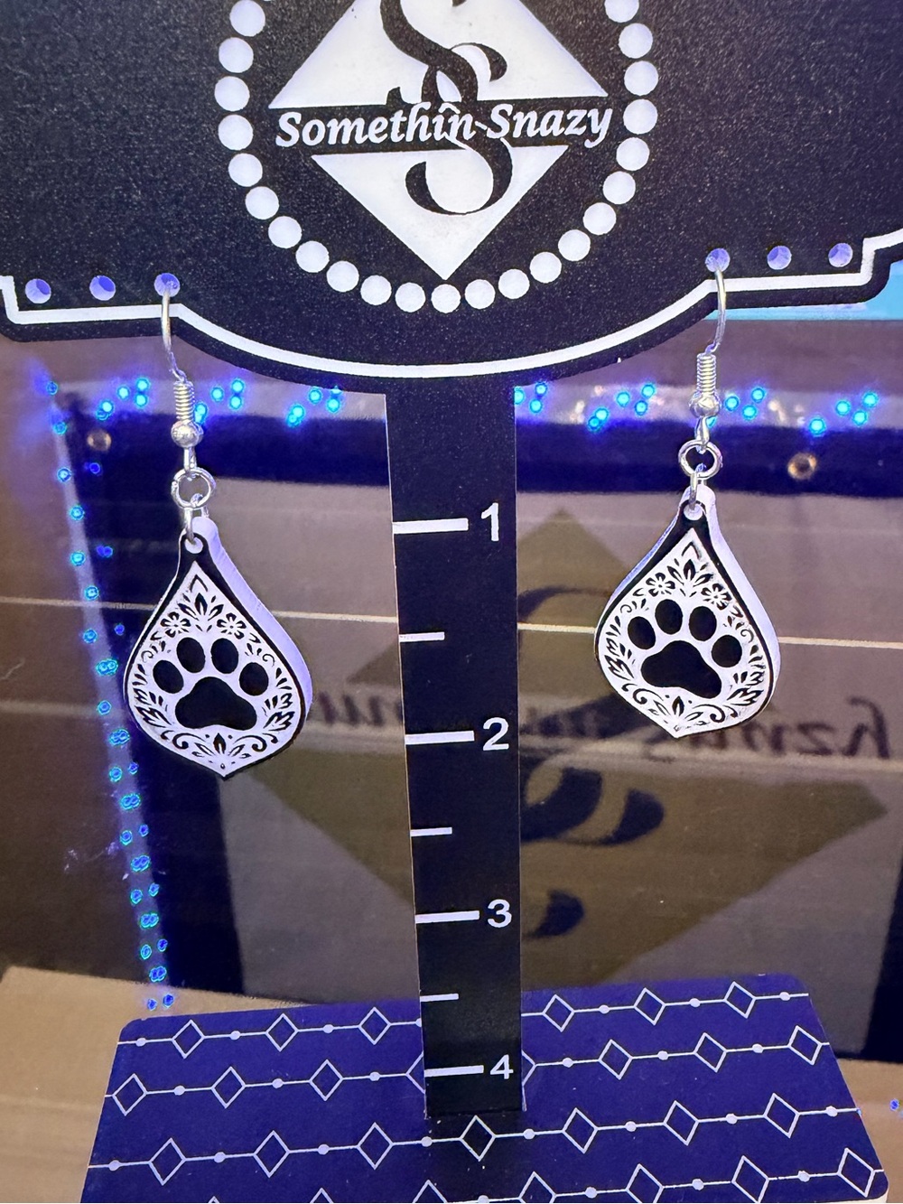 Hand crafted by me Dog paw Engraved earrings